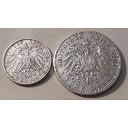 GERMANIA PRUSSIA  WILHELM II  2 MARK 1904 E 5 MARK 1907 TDUE MONETE IN ARGENTO